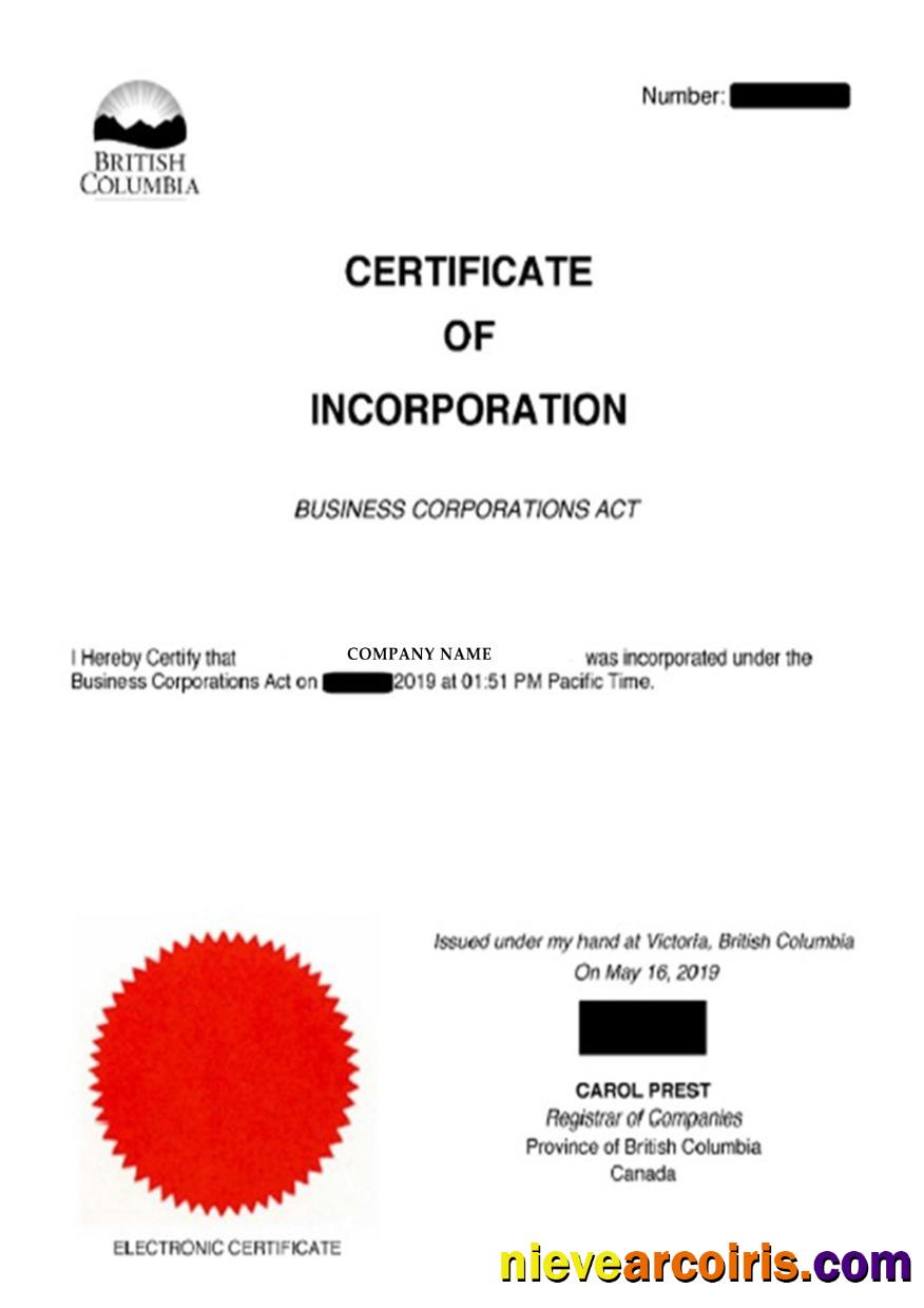 Columbia Certificate of Incorporation